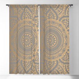 Charcoal Gold Mandala Pattern Illustration With Gold Shimmer Blackout Curtain