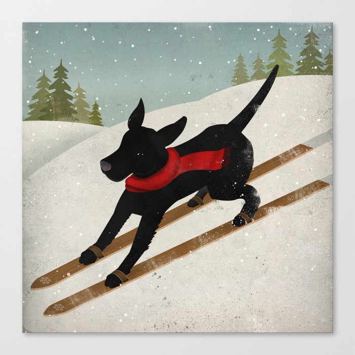 Black Dog Labrador Ski Mountain Canvas Print