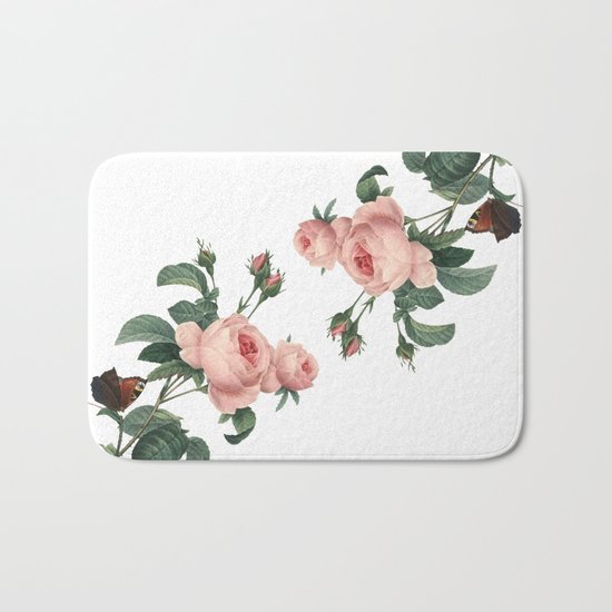 Butterflies in the Rose Garden on White Bath Mat