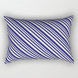 [ Thumbnail: Light Yellow & Midnight Blue Colored Lined/Striped Pattern Rectangular Pillow ]