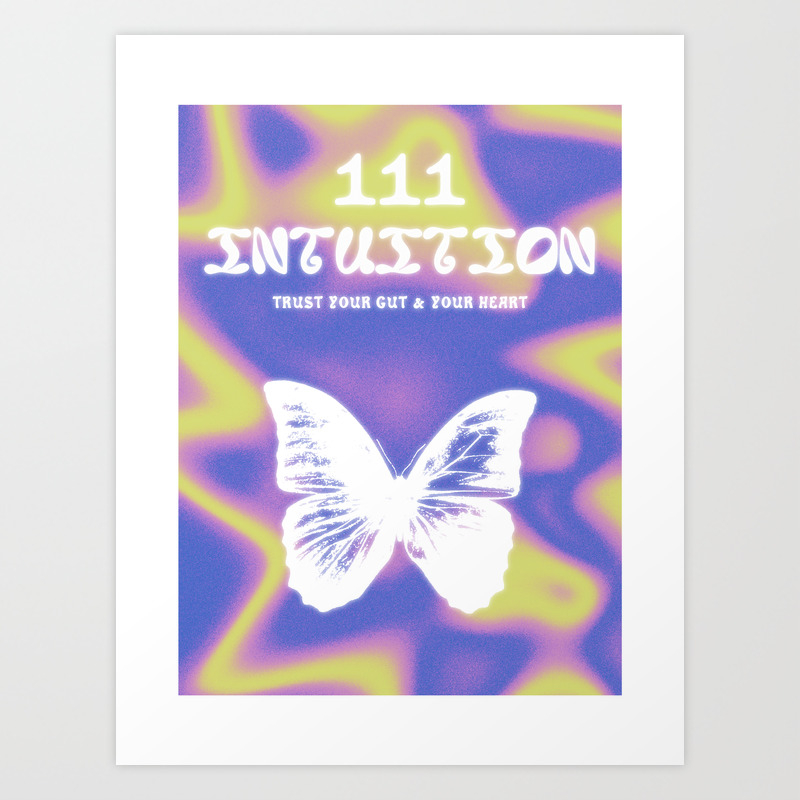 A must have for your gallery wall. intuition Stunning retro typography Art print Angel number 111 pastel gradient