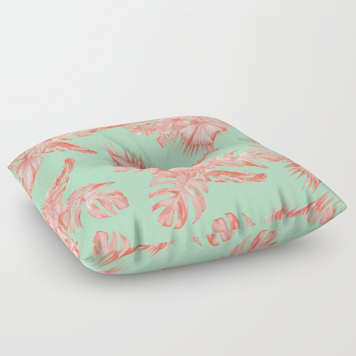 Dreaming of Hawaii Coral Pink + Pastel Green Floor Pillow