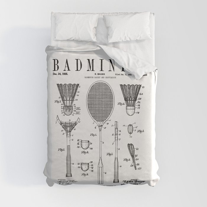 Badminton Old Vintage Patent Drawing Print Duvet Cover