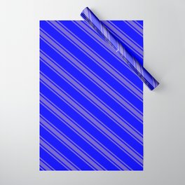 [ Thumbnail: Blue and Slate Blue Colored Striped/Lined Pattern Wrapping Paper ]
