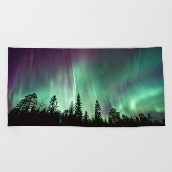 Colorful Northern Lights, Aurora Borealis Beach Towel