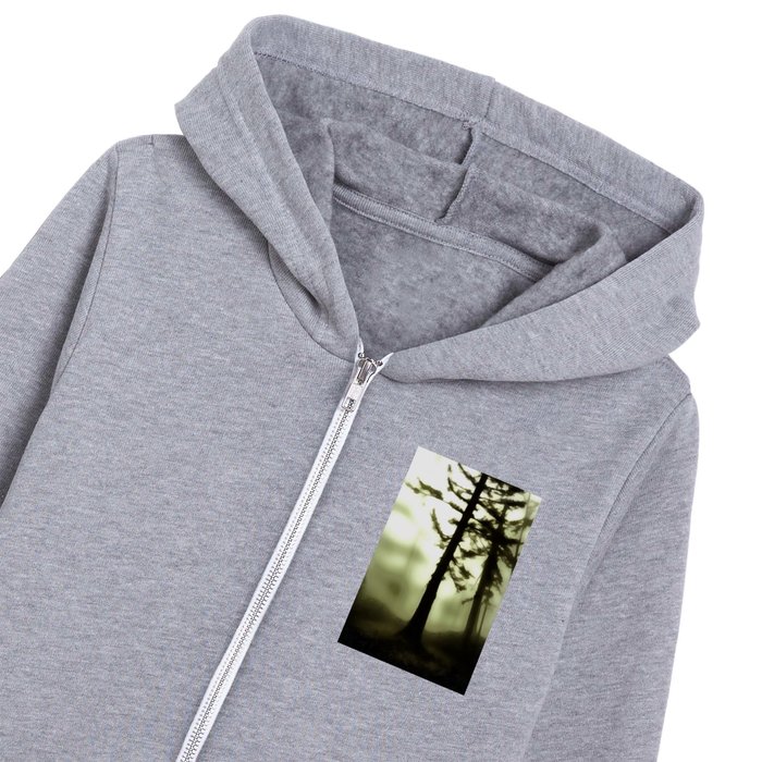 Misty Morning Monotone Forest Landscape Art Kids Zip Hoodie