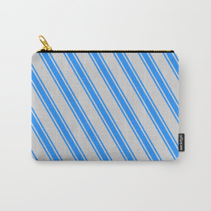 Light Gray and Blue Colored Striped Pattern Carry-All Pouch