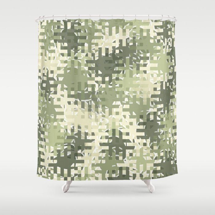 Green pixels and dots Shower Curtain