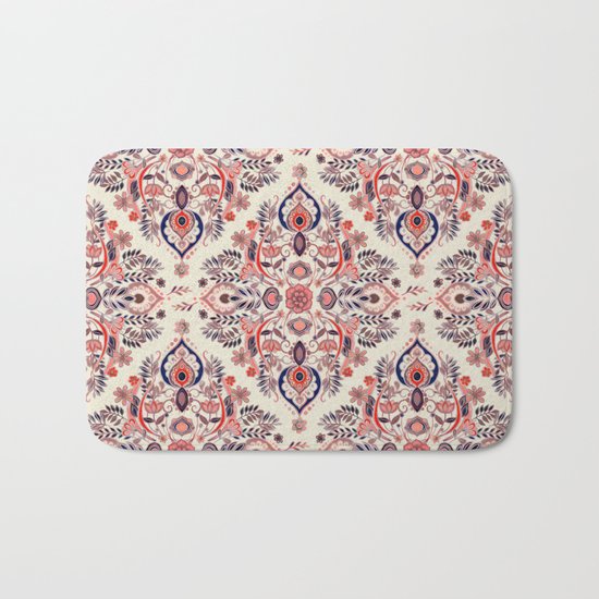 Modern Folk in Coral Red and Indigo Bath Mat