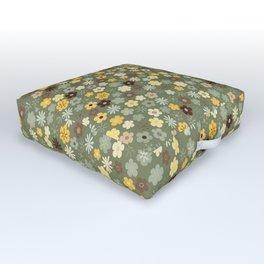 Small boho florals on green  Outdoor Floor Cushion