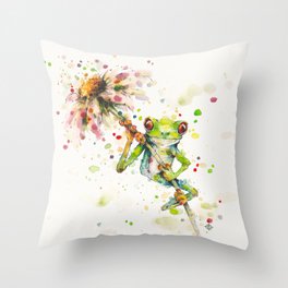 Hello There Bright Eyes (Green Tree Frog) Throw Pillow