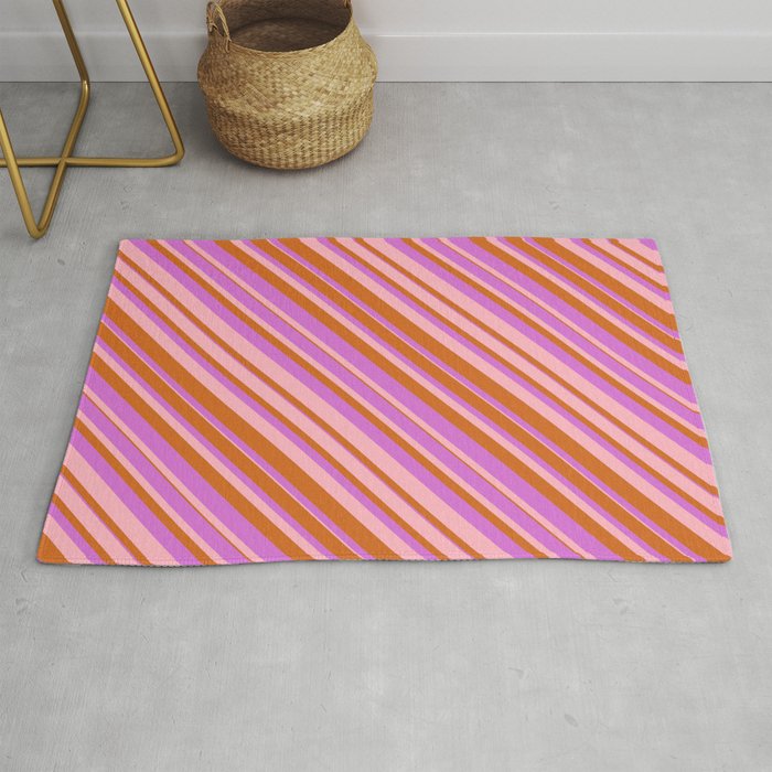 Chocolate, Orchid & Light Pink Colored Lined/Striped Pattern Rug