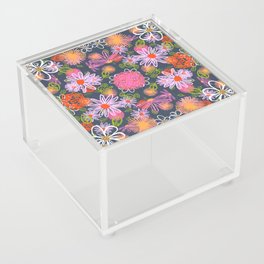 60’s Mid-Century Modern Spring Wildflowers On Navy Blue Acrylic Box