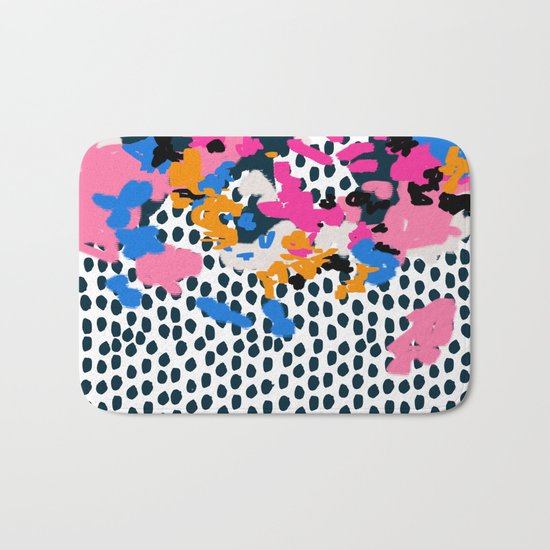 Kenzi - abstract painting minimal hot pink blue dots color palette boho hipster decor nursery Bath Mat