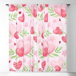Pink hearts watercolor Pattern Blackout Curtain