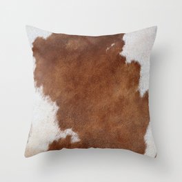 Faux Cowhide, White + Tan Brown (Digital Art, xii 2021) Throw Pillow