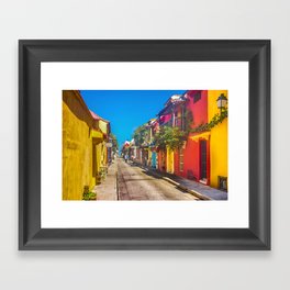 Traditional Street in Cartagena de Indias, Colombia Framed Art Print