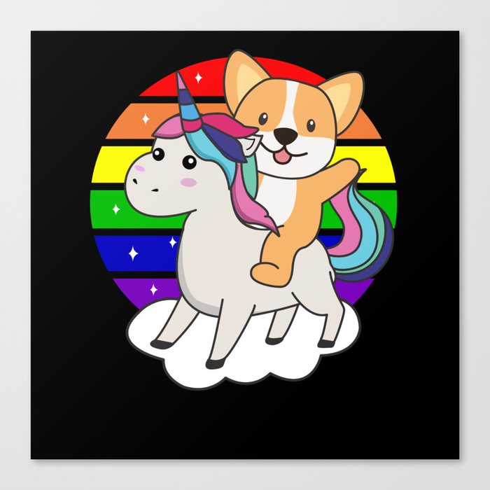 Corgi Unicorn Rainbow Animals Dogs Unicorns Canvas Print