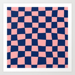 Hand Drawn Checkerboard Pattern (navy blue/pink) Art Print