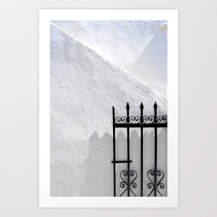 Minimalist Greek Architecture Photography of Black Door and White Walls, Travel Greece Art Print