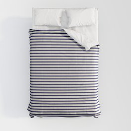 [ Thumbnail: Midnight Blue & Beige Colored Striped Pattern Comforter ]