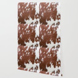Brown and White Cowhide, Cow Skin Print Pattern Wallpaper