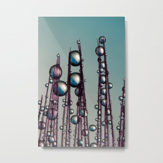 Silver & Blue Feather Drops Metal Print