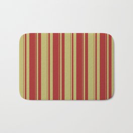 [ Thumbnail: Dark Khaki & Brown Colored Striped Pattern Bath Mat ]