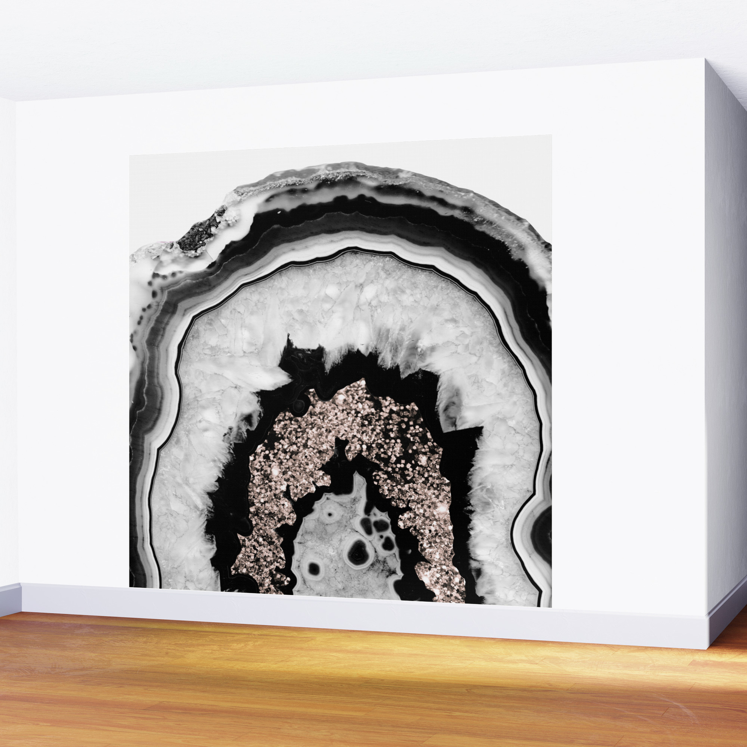 Gray Black White Agate With Rose Gold Glitter 1 Gem Decor Art