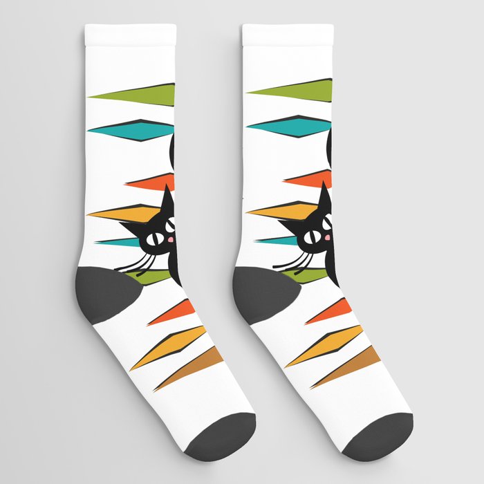 Mid Century black cat design Socks