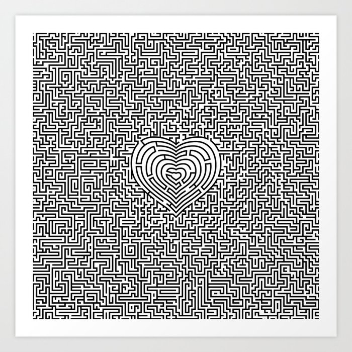 Ultimate heart maze in black Art Print