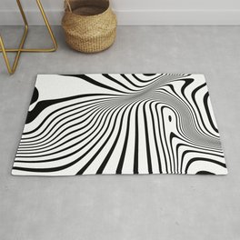 Retro Shapes And Lines Black And White Optical Art Area & Throw Rug