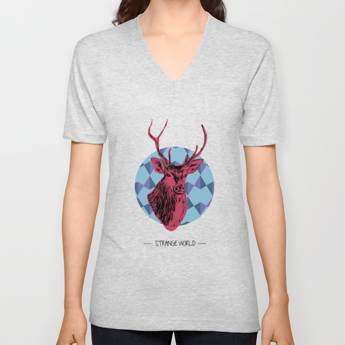 Strange world / crazy Deer V Neck T Shirt