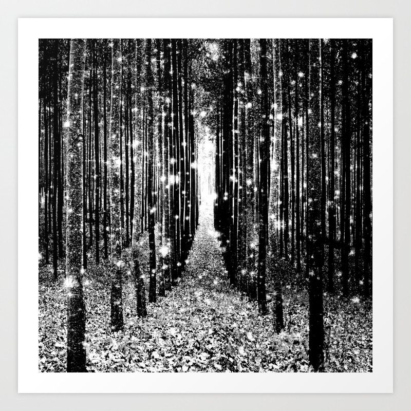 Magical Forest Black White Gray Art Print By Vintageby2sweet Society6