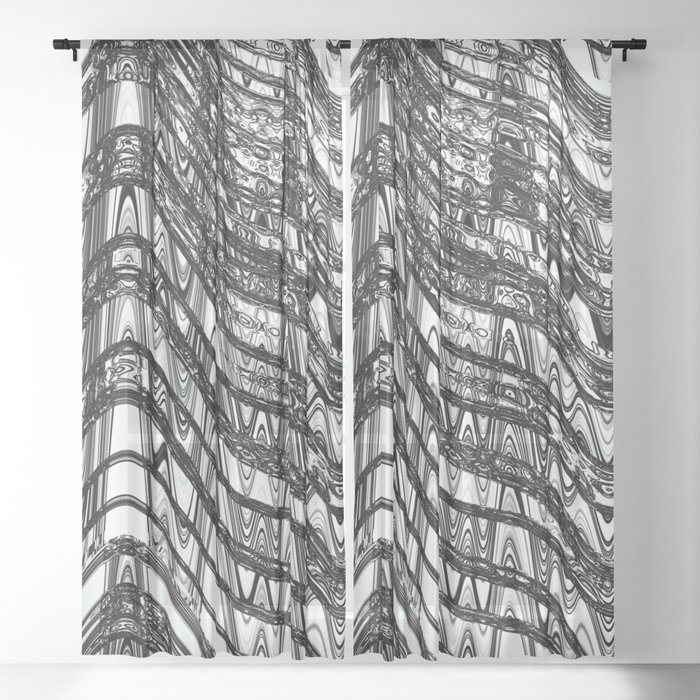 Wavy Black And White Line Art  Sheer Curtain