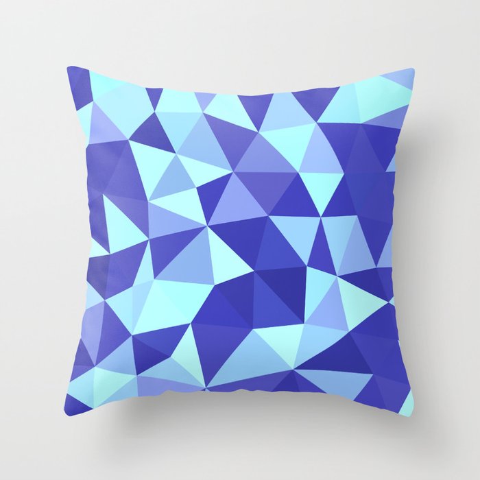 Aqua and Indigo Blue Abstract Geometric Triangles Pattern  Throw Pillow