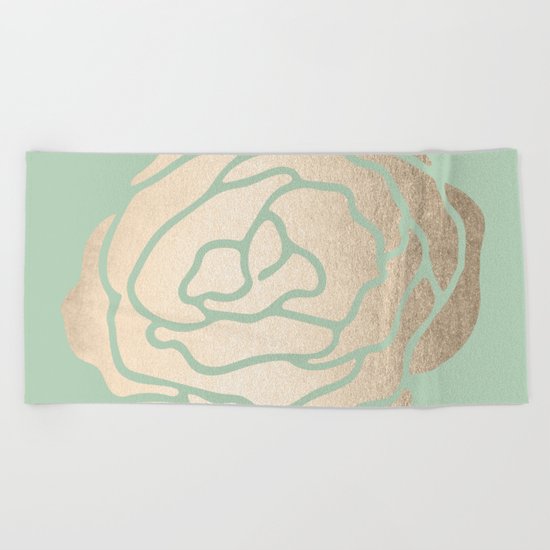 Rose White Gold Sands on Pastel Green Cactus Beach Towel