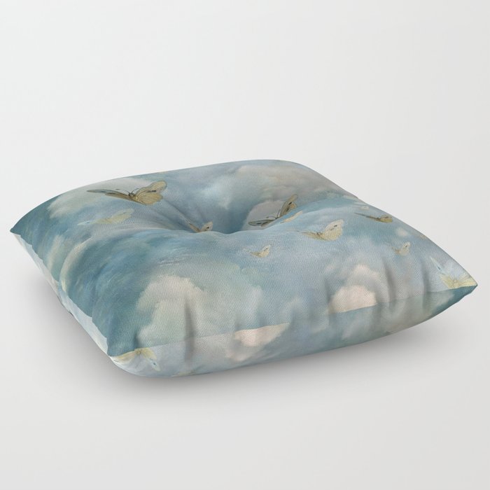 "Heaven & butterflies" Floor Pillow | Painting, Digital, Watercolor, Heaven, Sky, Clouds, Butterfly, White, Blue, Light