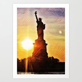 Statue Of Liberty | Lady Liberty | NYC | Landmark | Sunset | America | USA | Travel Photography Painting Art Print