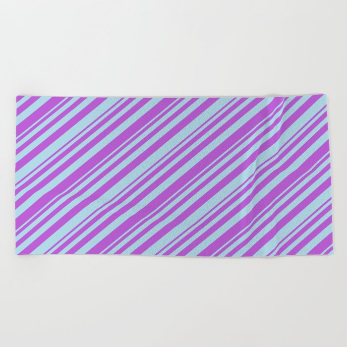 Orchid and Light Blue Colored Lined Pattern Beach Towel