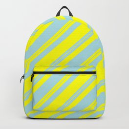 [ Thumbnail: Powder Blue and Yellow Colored Lined Pattern Backpack ]