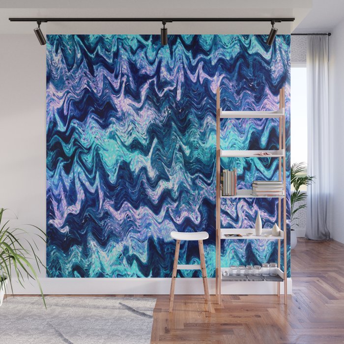 Mystical Cyan and Pink Waves Abstract Wall Mural