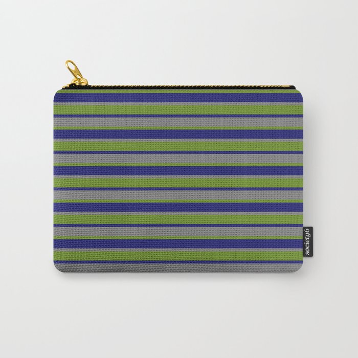 Midnight Blue, Grey & Green Colored Lines/Stripes Pattern Carry-All Pouch