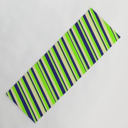 [ Thumbnail: Pale Goldenrod, Chartreuse & Midnight Blue Colored Lines Pattern Yoga Mat ]