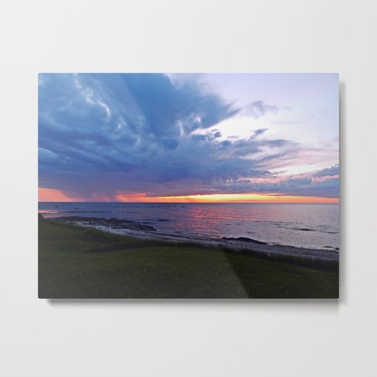 Sunset at Sea and the Rain Storm Metal Print