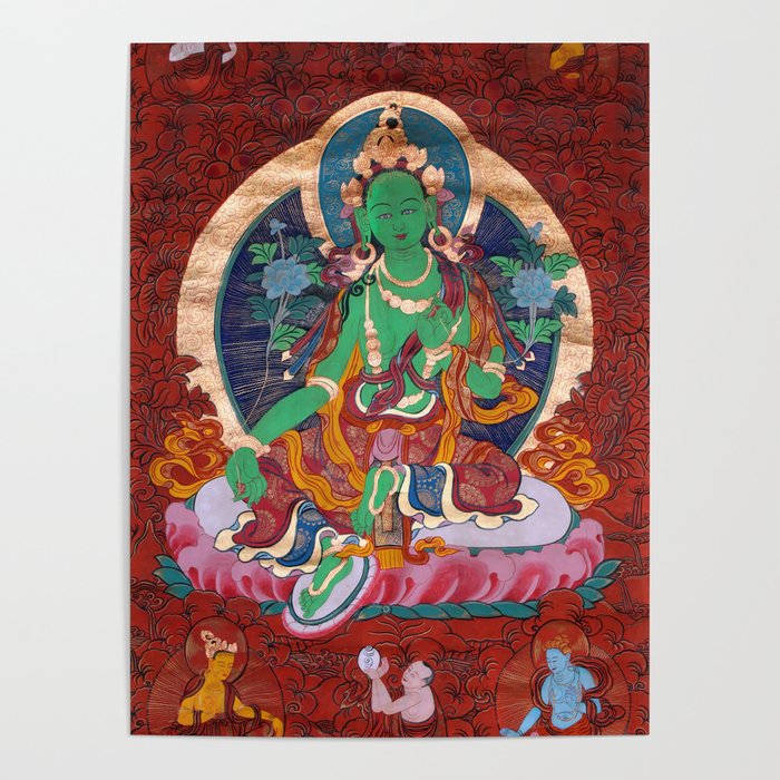 Green Tara Thangka Buddhist Art Print Poster