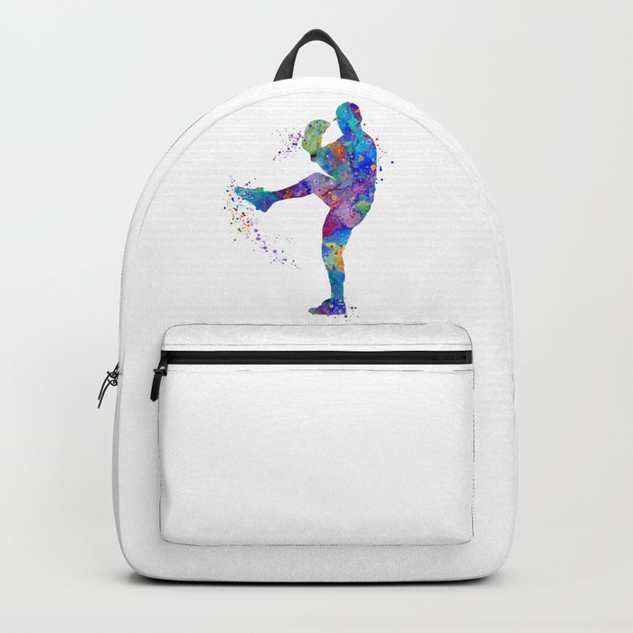 Boy Baseball Pitcher Colorful Watercolor Backpack