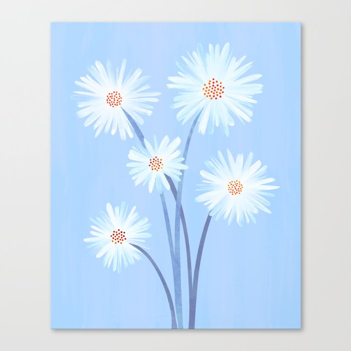 Winter Floral Still Life in Ice Blue Canvas Print