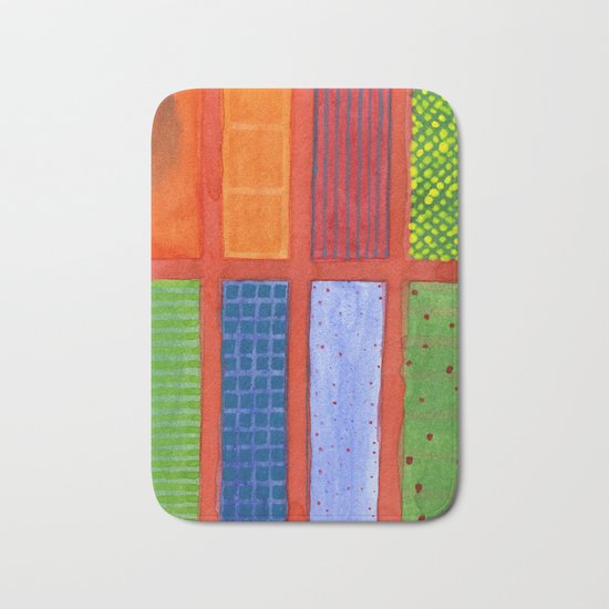Large rectangle Fields between red Grid Bath Mat