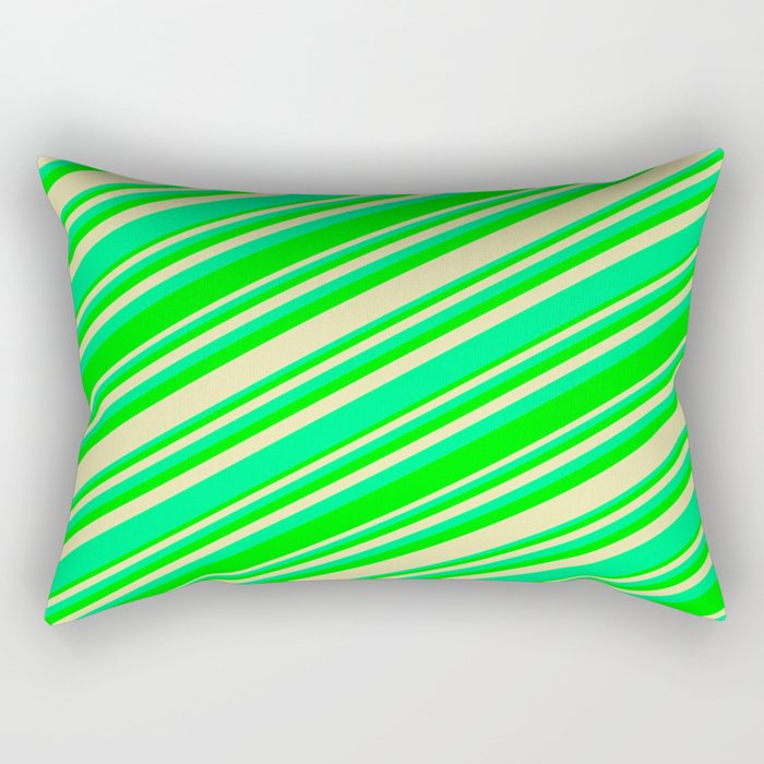 Green, Lime, and Pale Goldenrod Colored Pattern of Stripes Rectangular Pillow